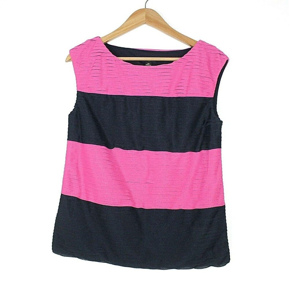 NWT Ann Taylor Petite SP Colorblock Pink Navy Sleeveless Pleated Chiffon Overlay